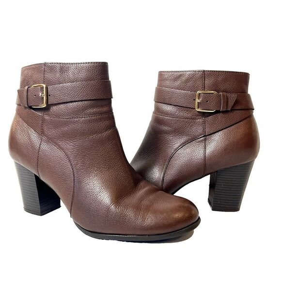 Cole Haan Grand.OS Signature Heeled Boots Womens 10B Brown Leather Zip Up Casual - Picture 1 of 13